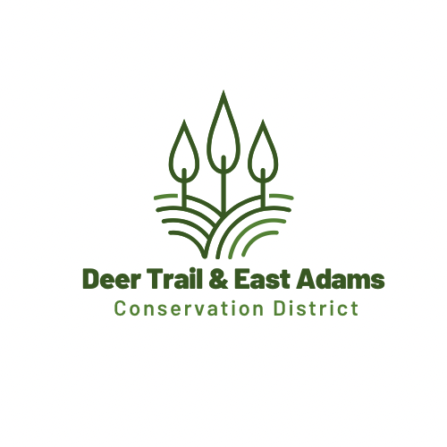 deer trail and east Adams conservation district text with 3 illustrated trees